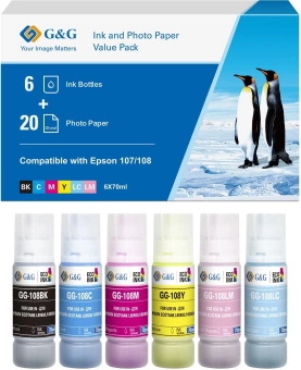 Чернила G&G GG-108-260g-4X6-20 набор 6x70мл для Epson Ecotank L8050/L18050