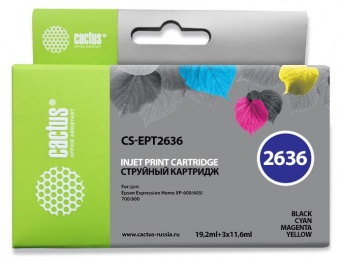 Картридж струйный Cactus CS-EPT2636 26XL черный/голубой/пурпурный/желтый набор (57.2мл) для Epson Expression Home XP-600/605/700