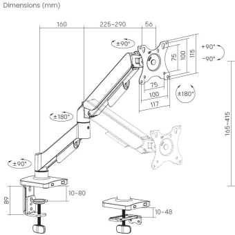 Кронштейн для мониторов Cactus CS-VM-MG-80-BK черный/белый 17"-32" макс.9кг настольный поворот и наклон
