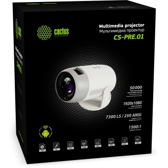 Проектор Cactus CS-PRE.01B.Full HD-A LCD 7300Lm LS 250Lm ANSI (1920x1080) 1500:1 ресурс лампы:50000часов 1xUSB typeA 1xHDMI 1кг