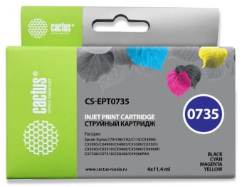 Картридж струйный Cactus CS-EPT0735 T0735 черный/голубой/пурпурный/желтый набор (45.6мл) для Epson Stylus С79/C110/СХ3900/CX4900