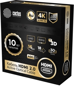 Кабель аудио-видео Cactus CS-HDMI-AOC-2-30 HDMI (m)/HDMI (m) 30м. позолоч.конт. черный