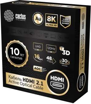 Кабель аудио-видео Cactus CS-HDMI-AOC-2.1-30 HDMI (m)/HDMI (m) 30м. позолоч.конт. черный