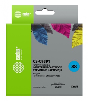 Картридж струйный Cactus CS-C9391 №88 голубой (29мл) для HP DJ Pro K550