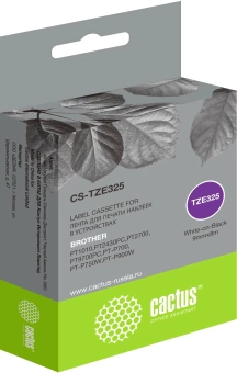 Картридж ленточный Cactus CS-TZE325 TZE-325 белый на черном 9x8 для Brother 1010/1280/1280VP/2700VP