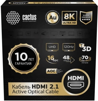 Кабель аудио-видео Cactus CS-HDMI-AOC-2.1-70 HDMI (m)/HDMI (m) 70м. позолоч.конт. черный