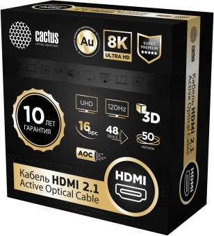 Кабель аудио-видео Cactus CS-HDMI-AOC-2.1-50 HDMI (m)/HDMI (m) 50м. позолоч.конт. черный