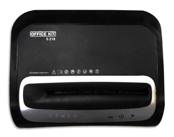 Шредер Office Kit S218 (1,9x13) черный (секр.P-5) фрагменты 22лист. 30лтр. скрепки скобы пл.карты CD