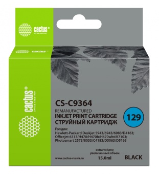 Картридж струйный Cactus CS-C9364 №129 черный (15мл) для HP PS 8053/8753/5943/2573/DJ 5900series