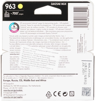 Картридж струйный HP 963 3JA25AE желтый (700стр.) для HP OfficeJet Pro 901x/902x HP