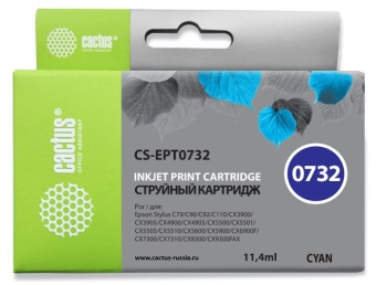 Картридж струйный Cactus CS-EPT0732 T0732 голубой (11.4мл) для Epson Stylus С79/C110/СХ3900/CX4900/CX5900/CX7300/CX8300/CX9300