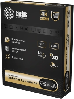 Переходник аудио-видео Cactus CS-DP-HDMI-ADR DisplayPort (m)/HDMI (f) 5м. позолоч.конт. черный