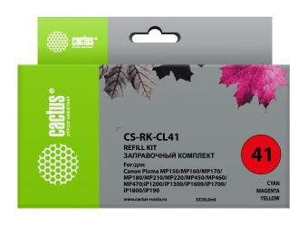 Заправочный набор Cactus CS-RK-CL41 многоцветный 3x30мл для Canon MP150/MP160/MP170/MP180/MP210
