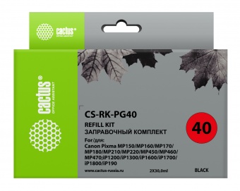 Заправочный набор Cactus CS-RK-PG40 черный 2x60мл для Canon MP150/MP160/MP170/MP180/MP210